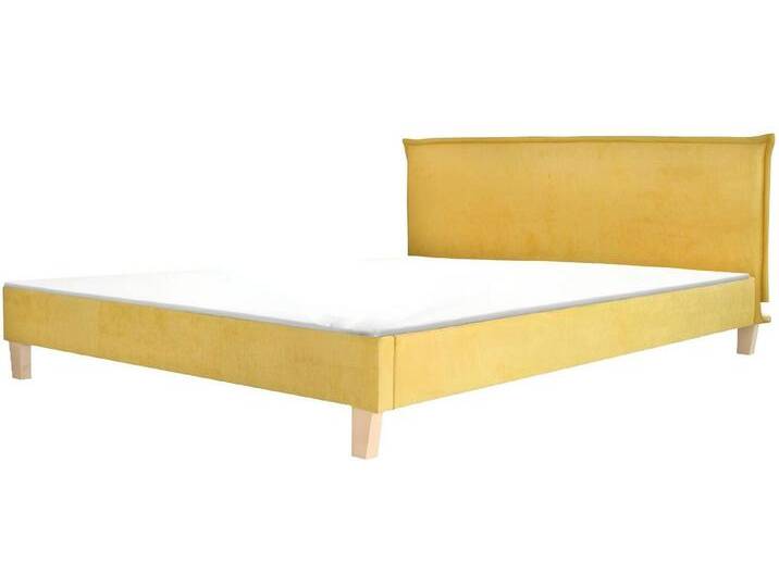 Xlmoebel Holzbett Doppelbett mit gelbem Polster im Retro-Design Maße 140x200cm (Bett Tina 80,90,140,160,200/200cm), Hergestellt in Europa, gelb von OTTO