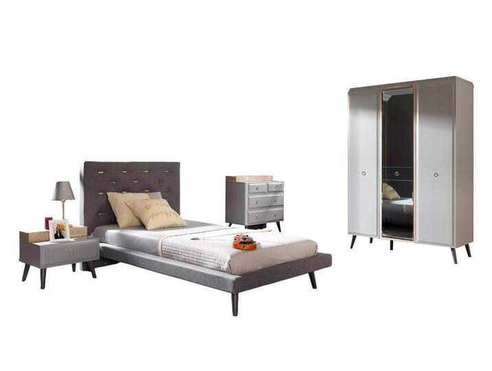 Xlmoebel Jugendzimmer-Set Jugendzimmermöbel Set mit grauem Holz-Komplettbett für Kinder -, (Bett), Hergestellt in Europa, grau von OTTO