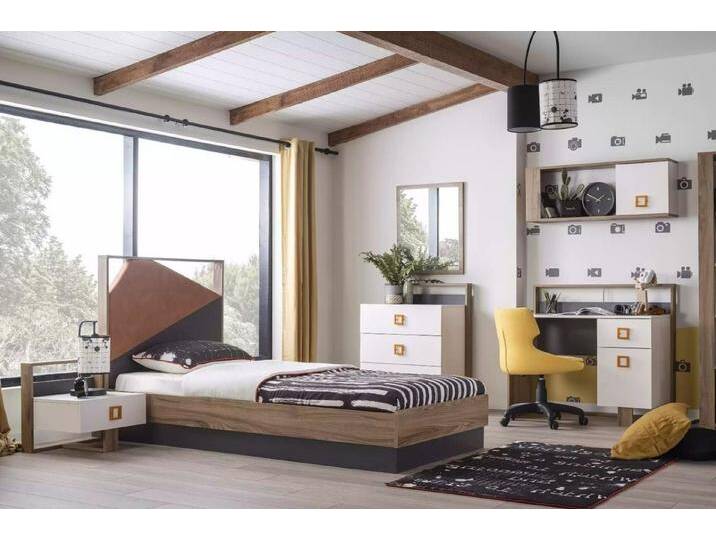 Xlmoebel Jugendzimmer-Set Kinderzimmer Ausstattung - Bett für Kinder - Kindermöbel - Graues, (6-tlg., BETT + NACHTTISCH + KOMMODE + SPIEGEL + SCHREIBTISCH +BÜCHERREGAL) von OTTO