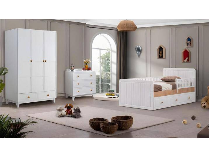 Xlmoebel Jugendzimmer-Set Neues 3-teiliges Kinderzimmer-Set aus Holz in Weiß, zeitgemäßes, (3-tlg., 3tlg.Kinderzimmer Set(Kinderbett+Kommode+Kleiderschrank) von OTTO