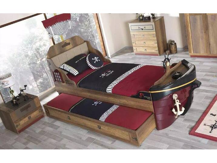 Xlmoebel Jugendzimmer-Set Piraten-Design Bettgestell aus braunem Holz für Jugendliche, (Jugendzimmer Set 3tlg (Bett + Nachttisch + Kommode) von OTTO