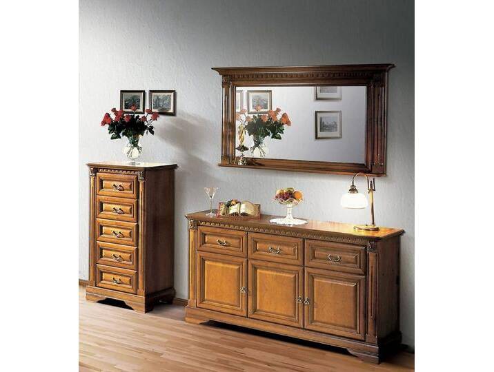 Xlmoebel Kombikommode 3-teiliges klassisches Landhaus-Set in Braun aus Holz mit Schrank (3tlg Set Schrank + Spiegel + Kommode), Hergestellt in Europa von OTTO