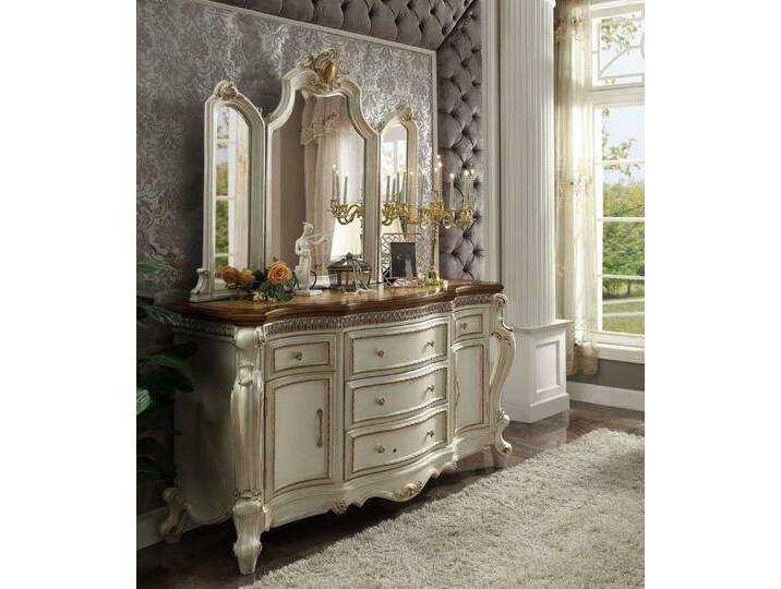 Xlmoebel Kommode Buffet Anrichte Kommode mit Spiegel Echte Handarbeit Barock Sofort (2 St), Hergestellt in Europa, beige von OTTO