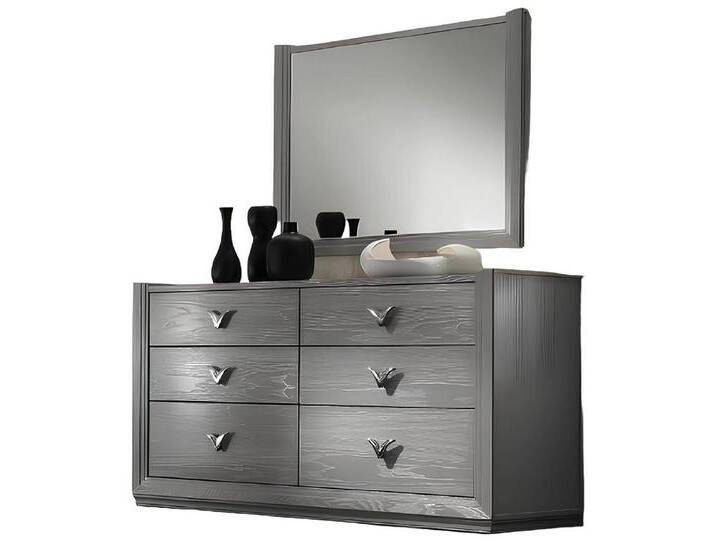 Xlmoebel Schubkastenkommode Designer Holz Kommoden Schrank mit Spiegel und Regal aus Italien (Set 2tlg.Kommode + Spiegel), Hergestellt in Europa, grau von OTTO
