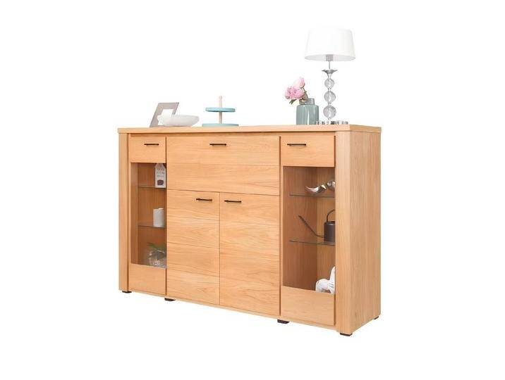 Xlmoebel Kommode Echtholz Möbelstück mit Schubladen und Glasvitrine aus Holz - Kommode (Kommode), Hergestellt in Europa, beige von OTTO