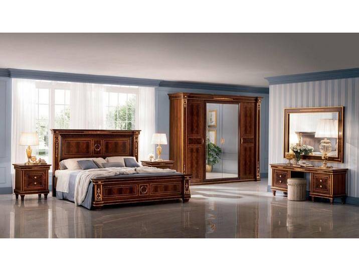Xlmoebel Komplettschlafzimmer Braun Bett mit 2x Nachttische Kleiderschrank Modern Set 7 tlg, (7-tlg., Bett + 2x Nachttische + Schminktisch + Spiegel+Kleiderschrank+Hocker) von OTTO