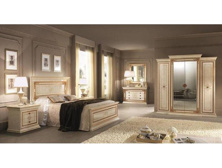 Xlmoebel Komplettschlafzimmer Luxuriöses Schlafzimmermöbel-Set Italienisch 6-teilig, (6-tlg., Bett + 2x Nachttische + Kommode + Spiegel + Kleiderschrank) von OTTO