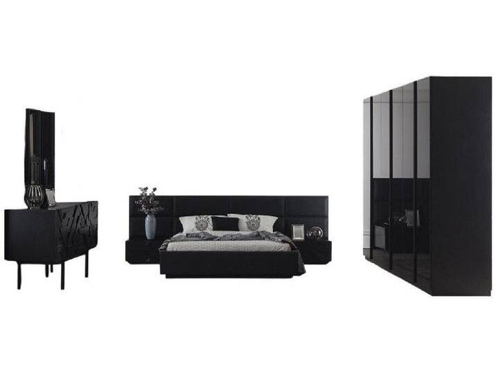 Xlmoebel Komplettschlafzimmer Neue schwarze Luxus-Schlafzimmergarnitur mit Stauraum, 4-teilig, (4Tlg.Schlafzimmer set(Bett +2x Nachttishe + Kommode) von OTTO