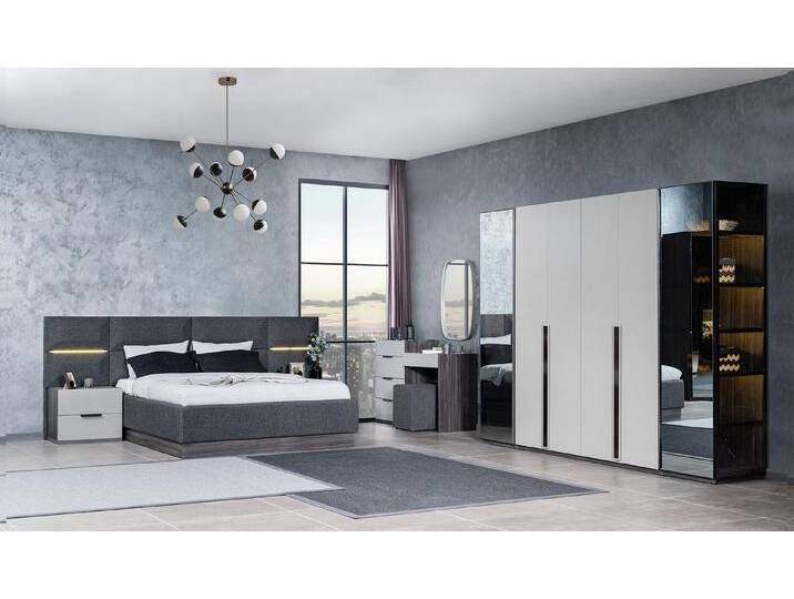 Xlmoebel Komplettschlafzimmer Schlafzimmer Set Bett Nachttische Kleiderschrank Kommode Spiegel, (5-tlg., Bett / 2х-Nachttische / Kleiderschrank / Schminktisch mit Spiegel) von OTTO