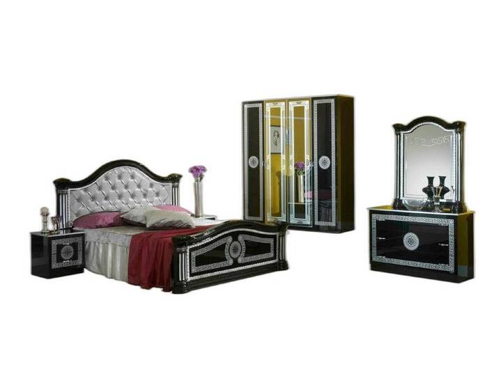 Xlmoebel Komplettschlafzimmer Schwarzes Schlafzimmer Komplett Set Kommode Stil Bett Garnitur 6tlg., (6-tlg., Bett + 2x Nachttische + Kommode + Spiegel + Kleiderschrank) von OTTO