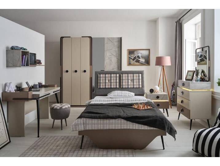 Xlmoebel Komplettschlafzimmer Vollständiges Schlafzimmer-Set mit Bett, Nachttisch, Kommode, Spiegel, (5tlg Schlafzimmer Set (Bett + Nachttisch + Kommode + Spiegel + Kleide) von OTTO