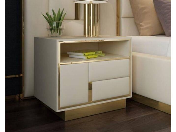 Xlmoebel Nachttisch Goldene Nachttischkonsole für das Designer-Schlafzimmer aus Metall. (Nachttisch), Hergestellt in Europa, weiß von OTTO