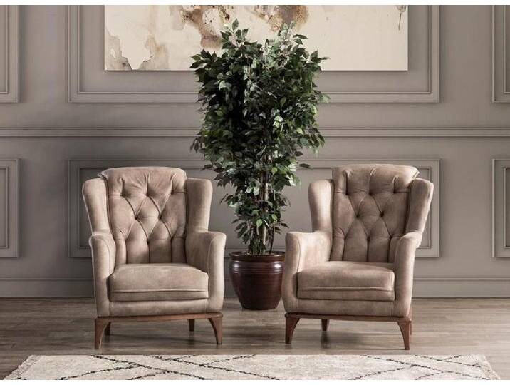 Xlmoebel Ohrensessel Chesterfield Stark 2x Stoffsessel Exklusiver 1-Sitzer Zeitgemäße Möbel (2x Sessel), Hergestellt in Europa, beige von OTTO
