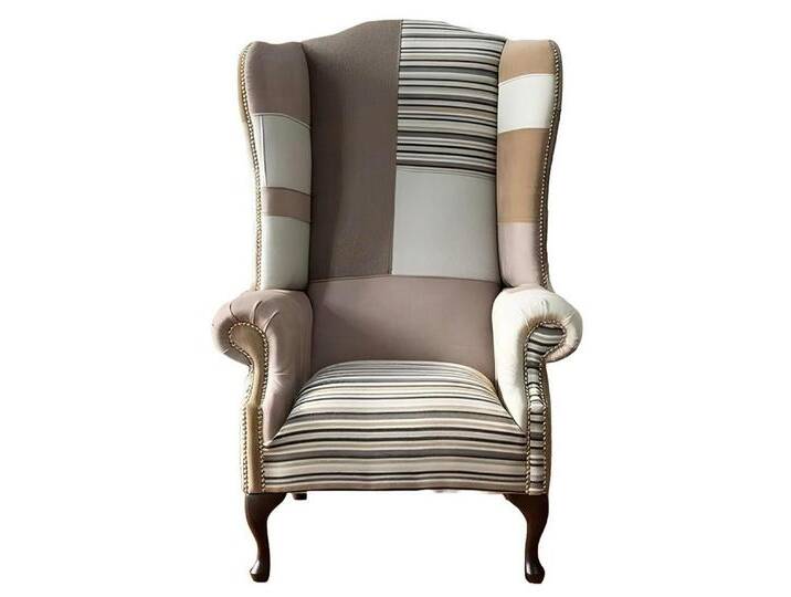 Xlmoebel Ohrensessel Einzelner Sitzsessel Chesterfield mit Ohren in Leder und Stoffbezug (Ohrensessel (1 Sitzer), Hergestellt in Europa, beige grau von OTTO