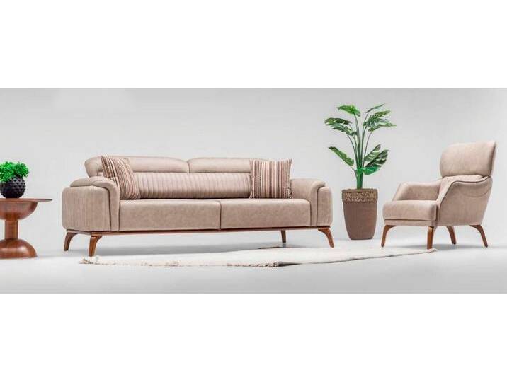Xlmoebel Polstergarnitur Designer Leder Dreisitzer und Einzelsessel in komplettem Beige, (Sofa 3-Sitzer + Sessel), Hergestellt in Europa, beige von OTTO
