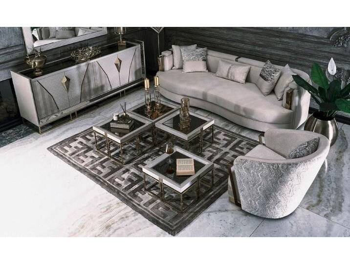 Xlmoebel Polstergarnitur Exklusives Set aus Stoffsofa, Sessel und Couchtischen, (Set 7tlg Wohnzimmer (Sofa 3 + 1 Sitzer + 4xCouchtische + Sideboard) von OTTO