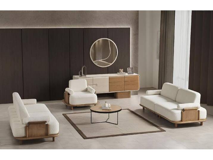 Xlmoebel Polstergarnitur Modernes Wohnzimmer-Ensemble mit 3-Sitzer Sofa, Sessel, Konsole, (5tlg. Wohnzimmer Set (2x Sofa 3 Sitzer + Sessel + Konsole + Spiegel) von OTTO