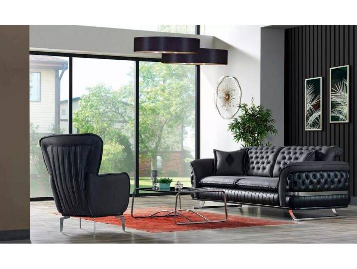 Xlmoebel Polstergarnitur Sitzgruppe 3+1 Sessel Chesterfield Relaxsessel, (2-tlg., 1x Sofa 3 Sitzer + 1x Sessel), Hergestellt in Europa, schwarz von OTTO
