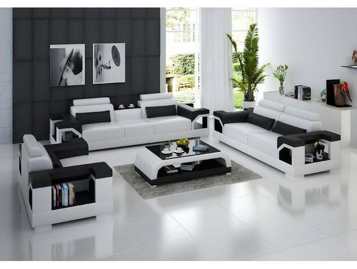 Xlmoebel Polstergarnitur Weiße Dreisitzer-Couch aus Leder mit zwei Zusatzsesseln, (Sofagarnitur 3+1+1 Sitzer), Hergestellt in Europa, weiß von OTTO