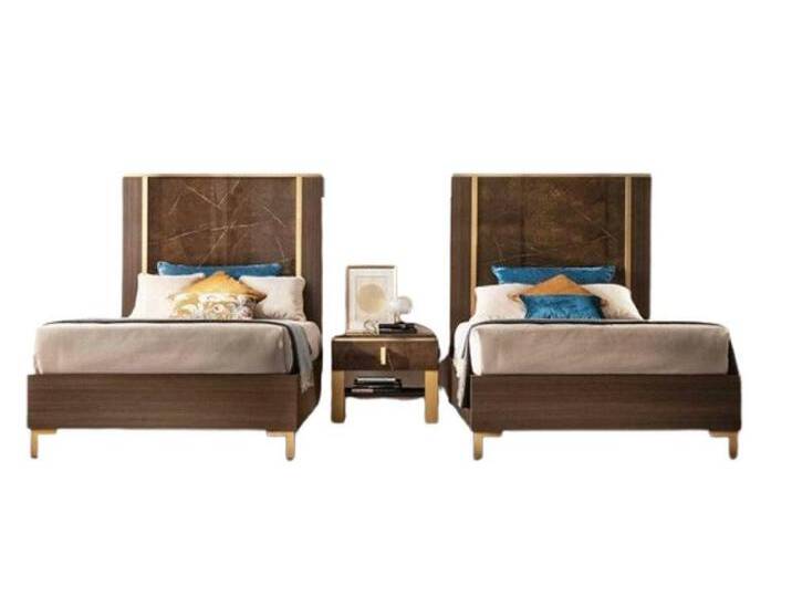 Xlmoebel Schlafzimmer-Set 2x Bett + Nachttisch 3 tlg. Schlafzimmer Set Designer Luxus, (3-tlg., 2x Bett + Nachttisch), Hergestellt in Europa, braun von OTTO