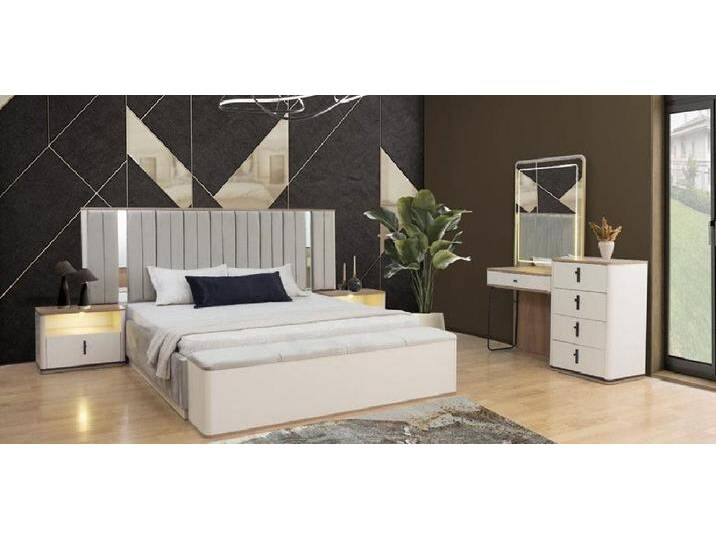Xlmoebel Schlafzimmer-Set 5-teiliges Beige Schlafzimmer-Set mit Kommode, Spiegel, Bett, (Schlafzimmer-Set), Hergestellt in Europa, beige von OTTO