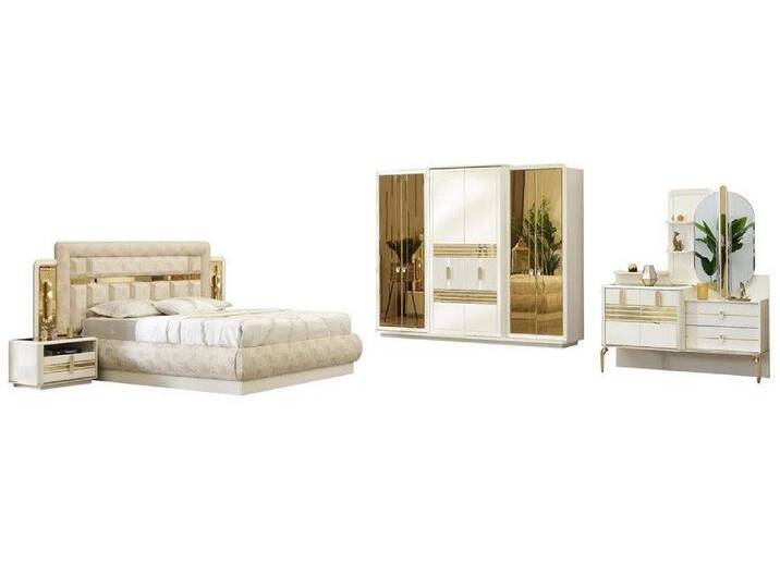 Xlmoebel Schlafzimmer-Set 6-teiliges Schlafzimmermöbel-Set für Gästezimmer mit Bett und Schrank, (Bett + 2x Nachttische + Schminktisch mit Spiegel + Kleiderschrank) von OTTO