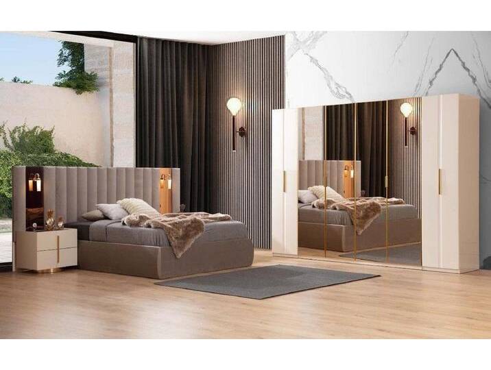 Xlmoebel Komplettschlafzimmer Beiges Designer-Schlafzimmer mit Bett, Schrank und Nachttisch, (4-tlg., 4tlg.Schlafzimmer Set (Bett+2x Nachttische+Kleiderschrank) von OTTO