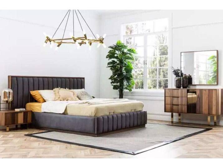 Xlmoebel Schlafzimmer-Set Bett 2x Nachttische 5er Schlafzimmer Set Stilvolle Kommode Spiegel, (5-tlg., 1x Bett + 2x Nachttische + 1x Kommode + 1x Spiegel) von OTTO