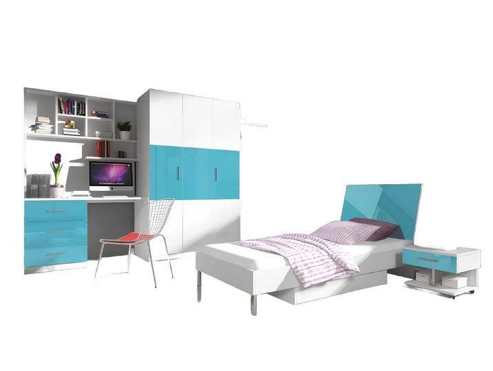Xlmoebel Schlafzimmer-Set Design Kinderzimmer Jugendzimmer Schlafzimmer Set mit Tisch, Bett, (Schlafzimmer-Set), Hergestellt in Europa, blau weiß von OTTO