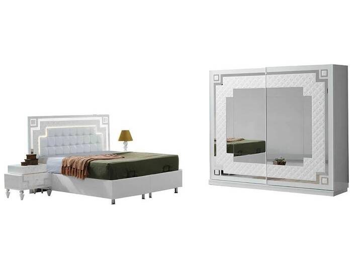 Xlmoebel Schlafzimmer-Set Designer Bett mit zwei Nachttischen und Glasschrank für das, (Set 4tlg Schlafzimmer (Bett + 2x Nachttische + Kleiderschrank) von OTTO