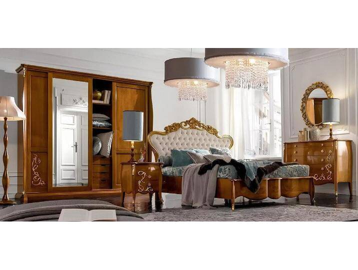 Xlmoebel Schlafzimmer-Set Designer Schlafzimmermöbel-Set mit Bett, 2 Nachttischen, (6-tlg., Set 6 tlg.(Bett + 2x Nachttische + Kommode + Spiegel + Kleiderchrank) von OTTO