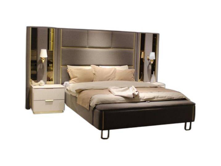 Xlmoebel Schlafzimmer-Set Doppelbett 2 Nachttische 3tlg. Schlafzimmer Design Möbel Holz, (3-tlg., Bett / 2x Nachttische), Hergestellt in Europa, grau von OTTO