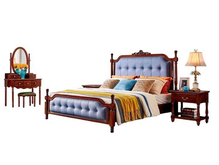 Xlmoebel Schlafzimmer-Set Gestalt Schlafraum Bett Nachttische Kosmetiktisch 5 teilig Holz Bank, (5-tlg., Bett + 2x Nachttische + Schminktisch + Hocker) von OTTO