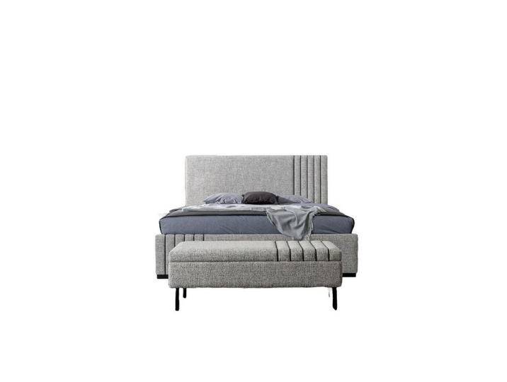 Xlmoebel Schlafzimmer-Set Hellgrauer Schlafzimmermöbel-Set mit Designer-Textilbett 2, (4tlg.Schlafzimmer Set (Bett + 2x Nachttische + Bank) von OTTO