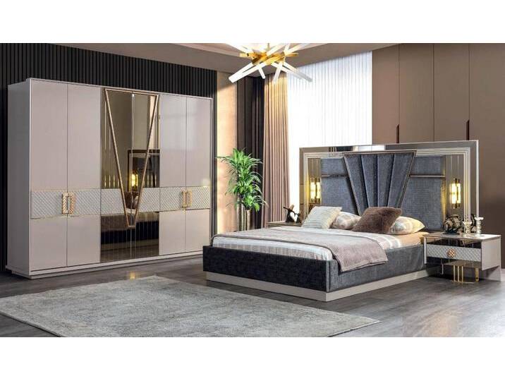 Xlmoebel Schlafzimmer-Set Moderne Designer Schlafzimmer Möbel Set Bett mit 2x Nachttische Sofort, (4-tlg), Hergestellt In Europa, grau von OTTO