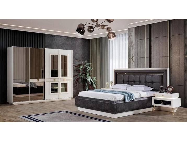 Xlmoebel Komplettschlafzimmer Neu 4-teiliges Schlafzimmer-Ensemble mit modernem Luxus-Design, (4-tlg., Set 4 tlg. (Bett + 2x Nachttische + Kleiderschrank) von OTTO