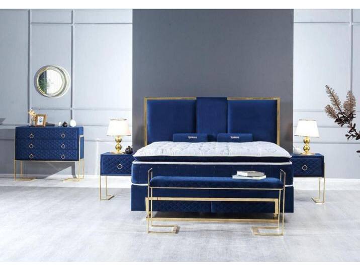 Xlmoebel Schlafzimmer-Set Neues 5-teiliges Schlafzimmer-Ensemble in luxuriösem Design mit blauem, (Bett + 2x Nachttische + Hocker + Kommode) von OTTO