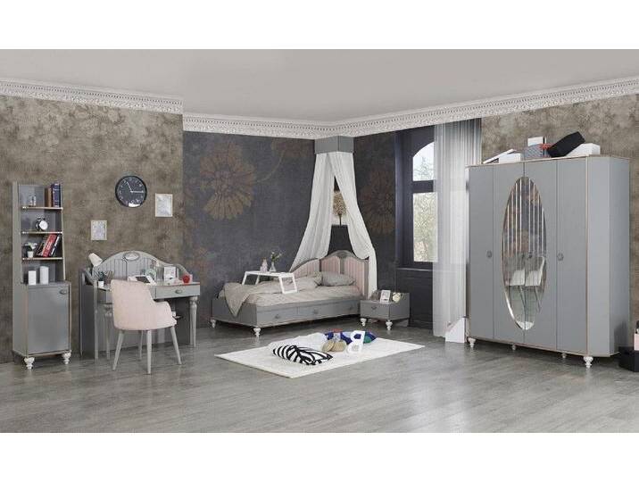 Xlmoebel Schlafzimmer-Set Neues 5-teiliges Set mit Design-Bett, Nachttisch und Kleiderschrank, (Schlafzimmer-Set), Hergestellt in Europa, grau von OTTO