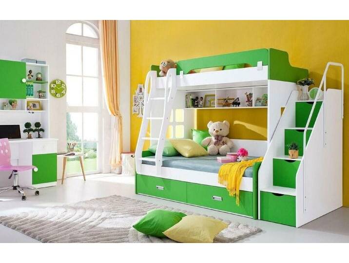 Xlmoebel Schlafzimmer-Set Neues Komplettset für Jugendzimmer und Kinderzimmer in Grün mit Bett, (3tlg. Kinderzimmer Set (Kinderbett + Schreibtisch + Treppenschrank) von OTTO