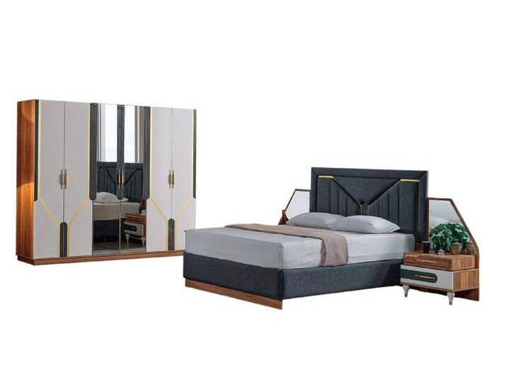 Xlmoebel Schlafzimmer-Set Schlafraum Garnitur Bett + 2 Nachttische + Wandschrank Stil Möbel, (4-tlg., 1x Bett + 2x Nachttische + 1x Kleiderschrank) von OTTO
