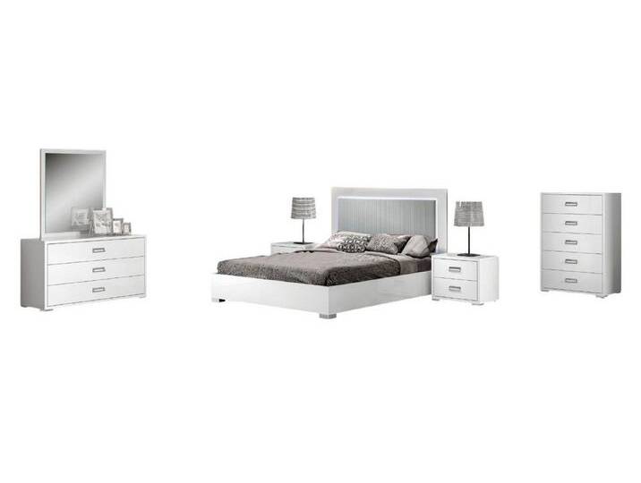 Xlmoebel Schlafzimmer-Set Schlafzimmer Bett Nachttisch Kommode Spiegel Holz Weiß Set 6tlg., (6-tlg., Bett + 2x Nachttische + 2x Kommode + Spiegel) von OTTO