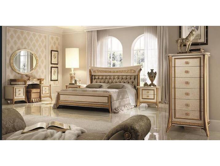 Xlmoebel Schlafzimmer-Set Schlafzimmer Möbelset Bett Nachttisch Schrank Spiegel Pouf 7tlg., (7-tlg., Bett + 2x Nachttische + Hocker + Schminktisch + Spiegel/Kommode) von OTTO