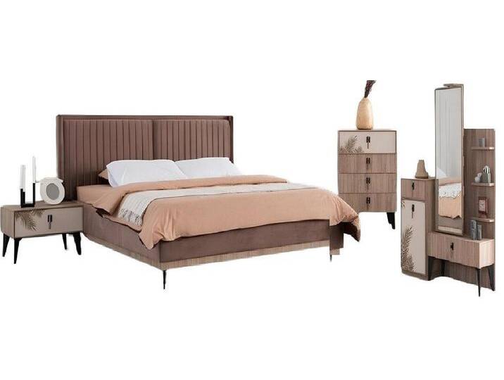 Xlmoebel Schlafzimmer-Set Schlafzimmer Set Designer Polsterbett Holz Nachttische Kommode, (5-tlg., Schlafzimmer-Set), Hergestellt in Europa, braun von OTTO