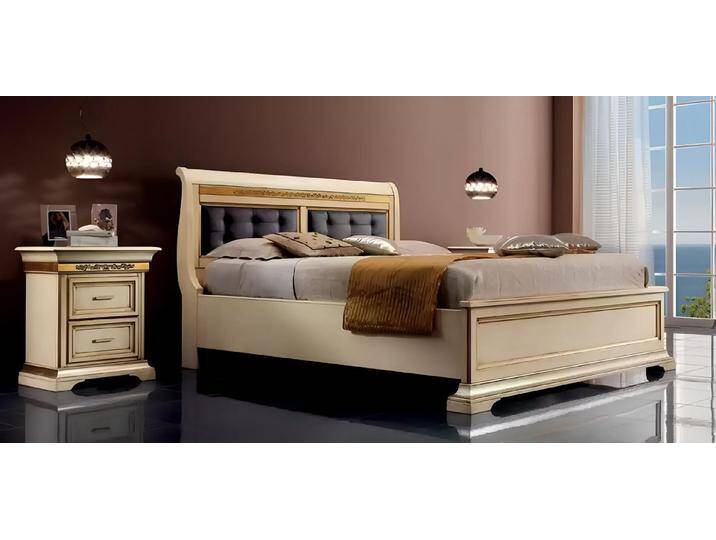 Xlmoebel Schlafzimmer-Set Schlafzimmer Set mit Designer Luxus Bett und zwei Nachttischen, (Bett + 2x Nachttische), Hergestellt in Italia, beige von OTTO