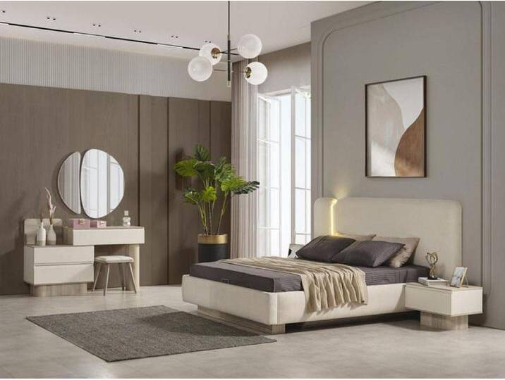 Xlmoebel Schlafzimmer-Set Schlafzimmermöbel-Set Bett, 2Nachttischen und Schminktisch mit Spiegel, (5-tlg., Bett + 2x Nachttische + Schminktisch + Spiegel) von OTTO