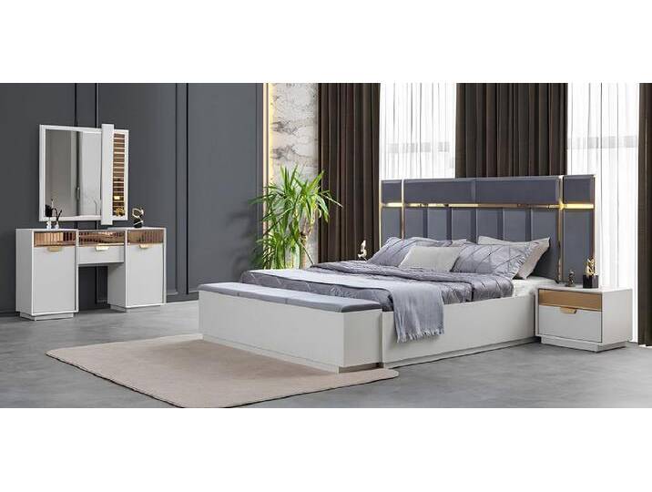 Xlmoebel Schlafzimmer-Set Schlafzimmermöbel-Set in Weiß und Gold mit Bett, Bank, (Schlafzimmer-Set), Hergestellt in Europa, weiß von OTTO