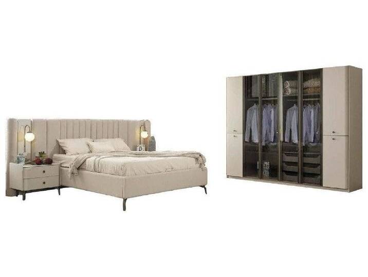 Xlmoebel Schlafzimmer-Set Zeitgemäße Schlafzimmermöbel Set mit Designer-Bett aus Holz, (4 tlg.Schlafzimmer Set (Bett + 2x Nachttische + Kleiderschrank) von OTTO