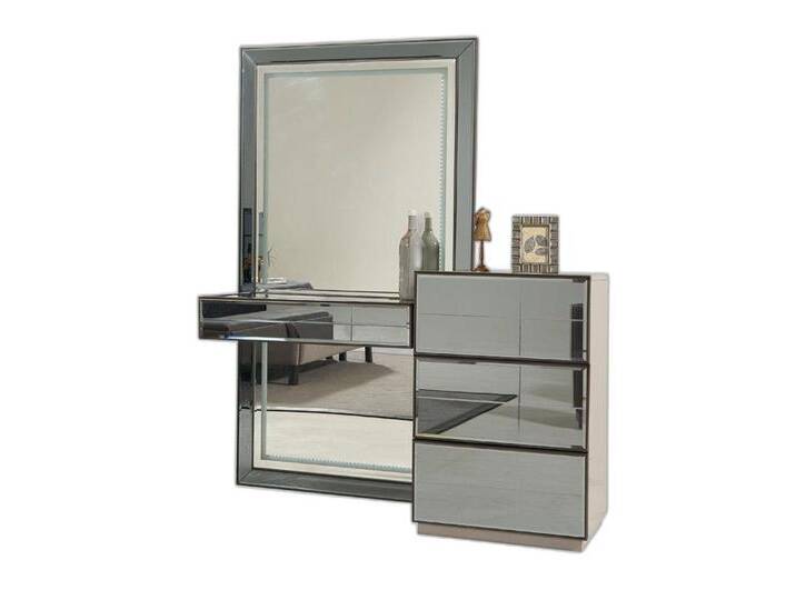 Xlmoebel Schminktisch Moderne Kommode mit Spiegel Konsole aus Holz für Schlafzimmer (2-St., Schminktisch / Spiegel), Hergestellt in Europa, grau von OTTO