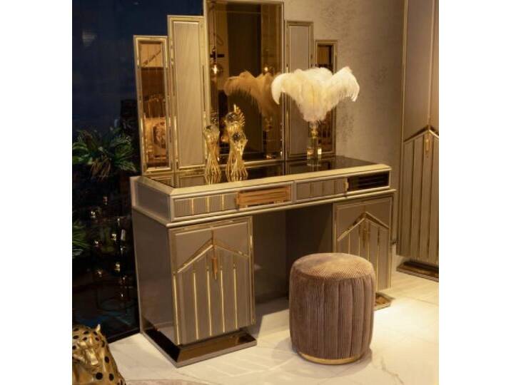 Xlmoebel Schminktisch Neues Set aus hochwertigen Designmöbeln: Luxuriöses (Schminktisch + Spiegel +Hocker), Hergestellt in Europa, braun von OTTO