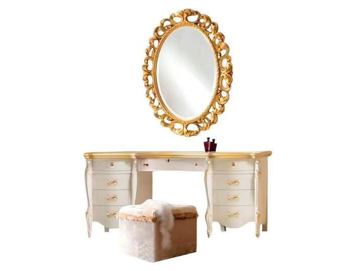 Xlmoebel Schminktisch Weiß Gold Schminktisch Spiegel Hocker Holz Modern Schlafzimmer (3-St., Schminktisch / Spiegel / Hocker), Hergestellt in Europa von OTTO